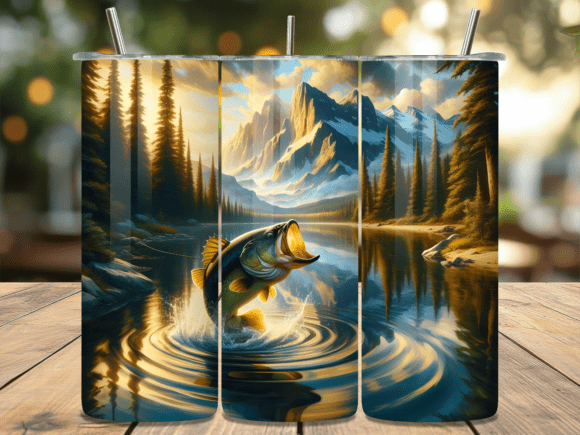 Download Serene Mountain Lake Fishing Tumbler PNG - Premium Resources